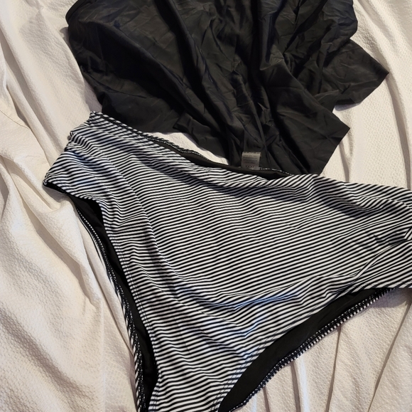 NWT PLUS SIZE FLOUNCE TOP SLIMMING RUCHED STRIPED SWIM SUIT BATHING 3X XXXL - Picture 10 of 13